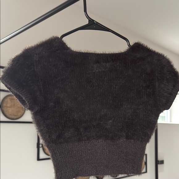 Fuzzy Brown Button-Up Crop Top - Picture 5 of 5